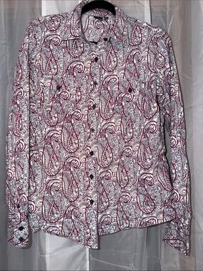 Cruel Paisley Button-Up Shirt in White, Blue and Red